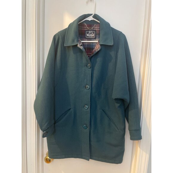 Woolrich Womens Teal Button-Up Coat W/ Plaid Lining & Pockets - Picture 1 of 10